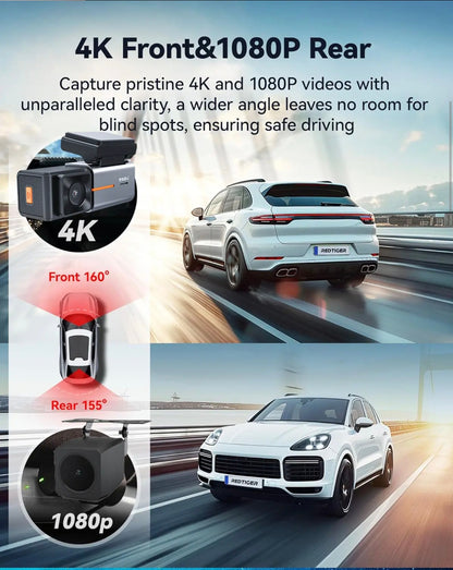 4K Ultra HD Dashcam with 1080p Rear Camera | Night Vision, Parking Mode & Loop Recording